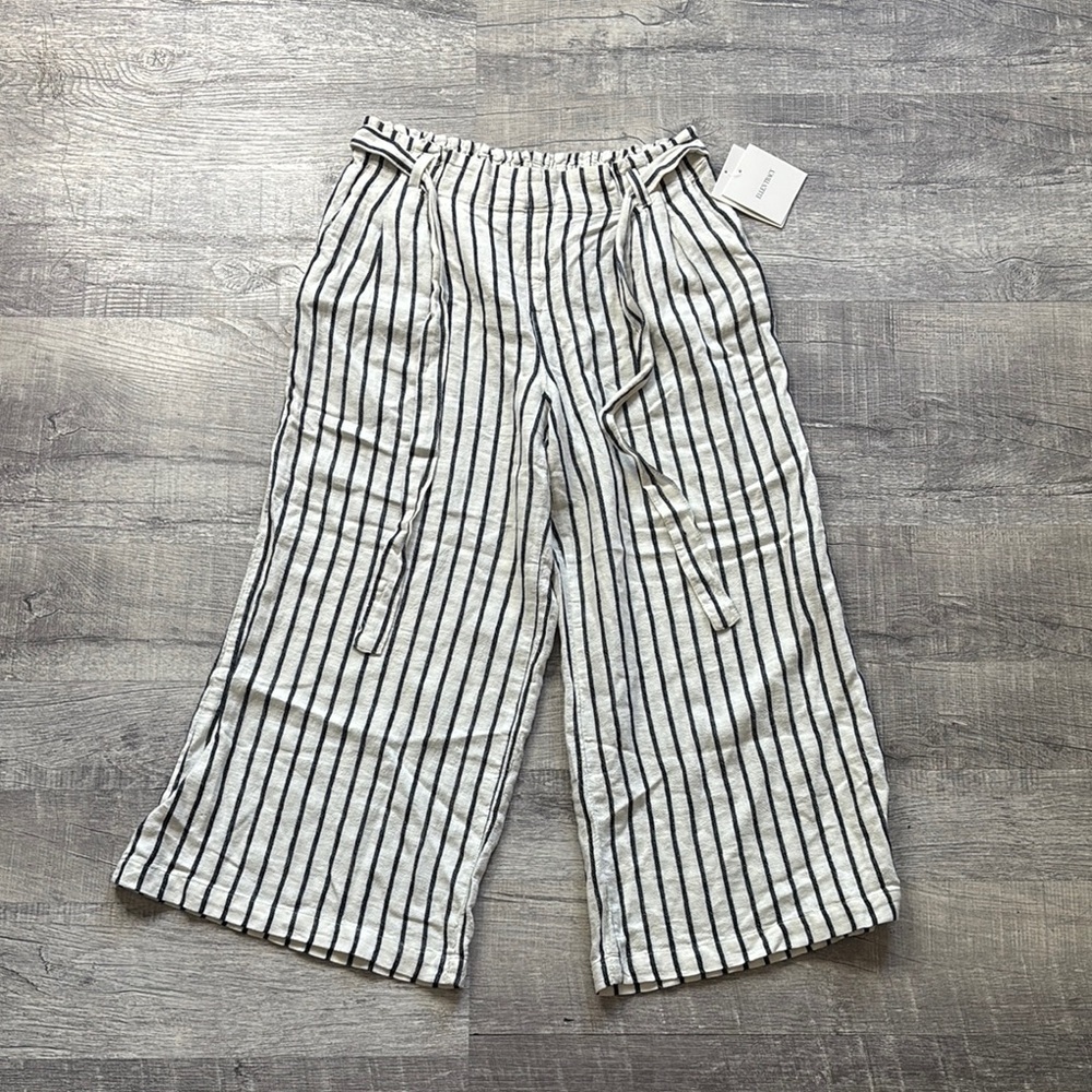 Ellen Tracy Linen Wide-Leg Cropped Pants